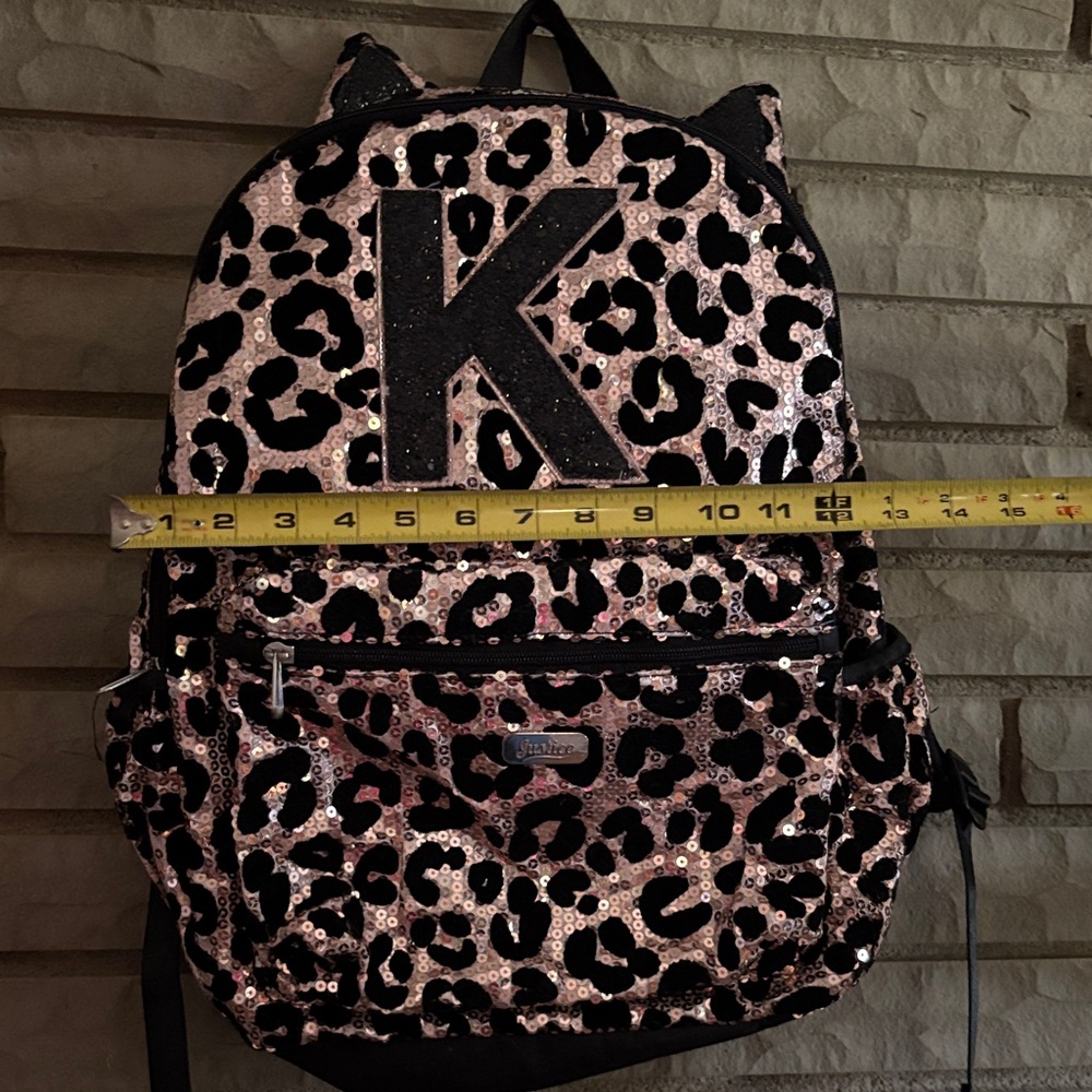 Leopard Print Kids Backpack with Initial K - Picture 9 of 14